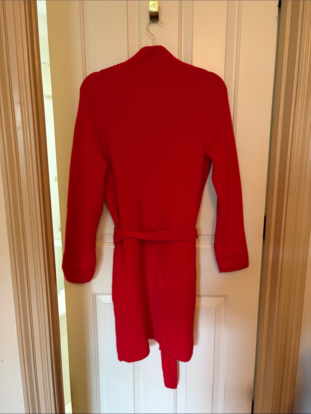 Ann Taylor Red Long Knit Belted Cardigan - Picture 2 of 7